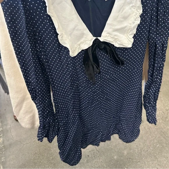 Reformation Navy Polka Dot Long Sleeve Dress - Picture 4 of 4
